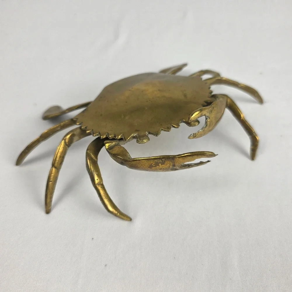 Vintage Brass Crab Trinket Box Hinged Lid Coastal Nautical Decor 7x5x2